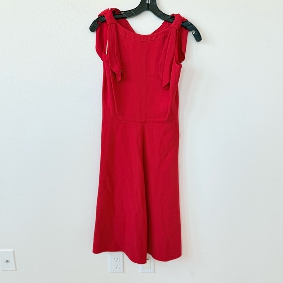 Valentino Red Vneck Shoulder bow tie sleeveless  Midi dress 4 - Picture 7 of 9
